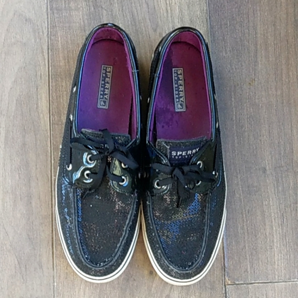 SPERRY TOPSIDER SEQUINED BLACK SHOES WOMANS 10